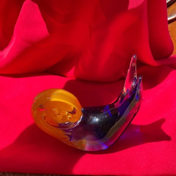 Vintage Murano cobalt blue, yellow and clear art glass snail